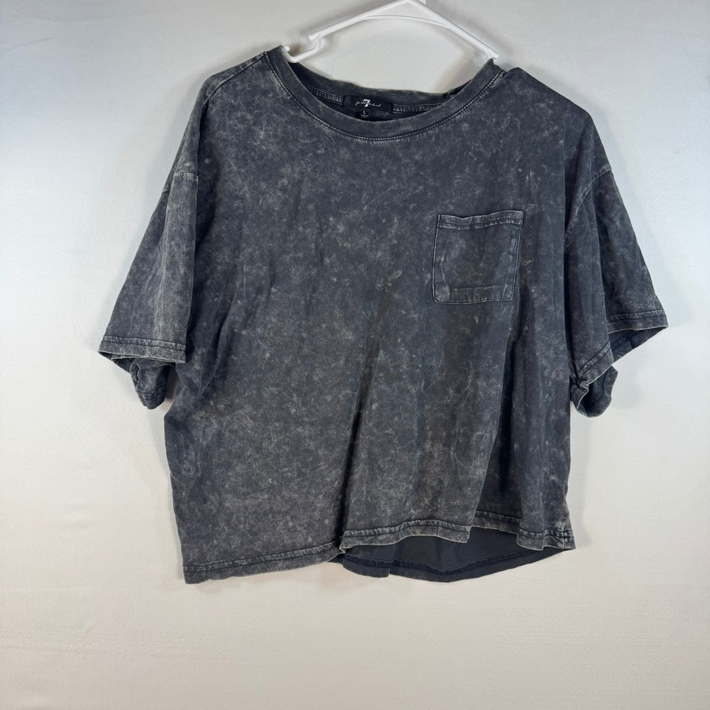 7 For All Mankind Womens Acid Wash Pocket Tee Grey Cotton Short Sleeve Size L